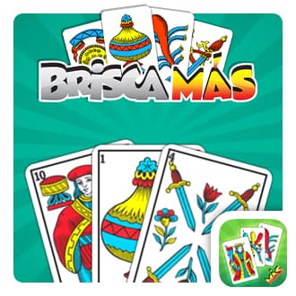 Immagine che mostra il logo della Brisca Más e diverse carte spagnole utilizzate per giocare al gioco della Brisca.